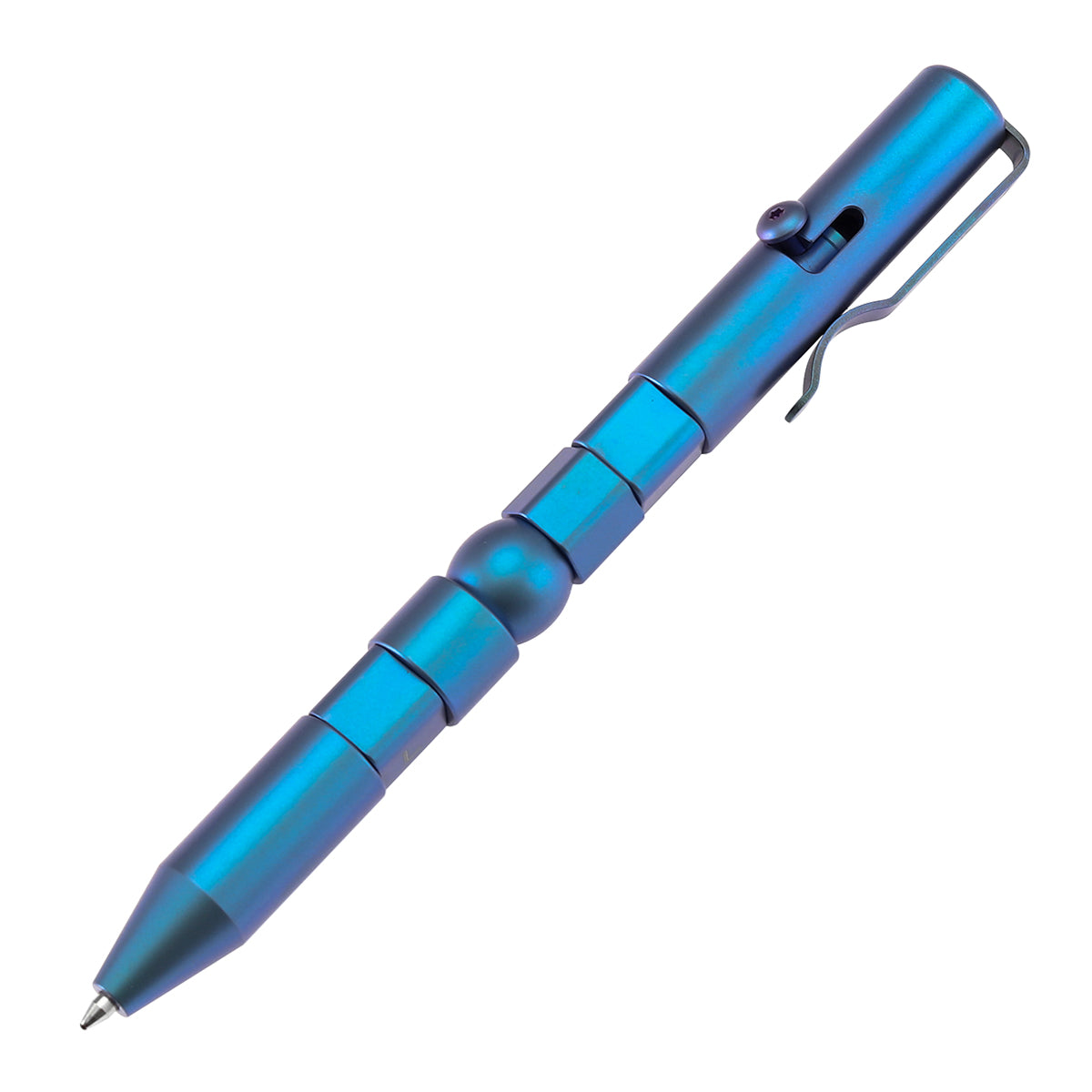 Kansept Titanium EDC Bolt-Action Pen G013P3– Rotable SHAPES with Blue Anodized Titanium with LOVE Pattern Designed by Kevin Passon
