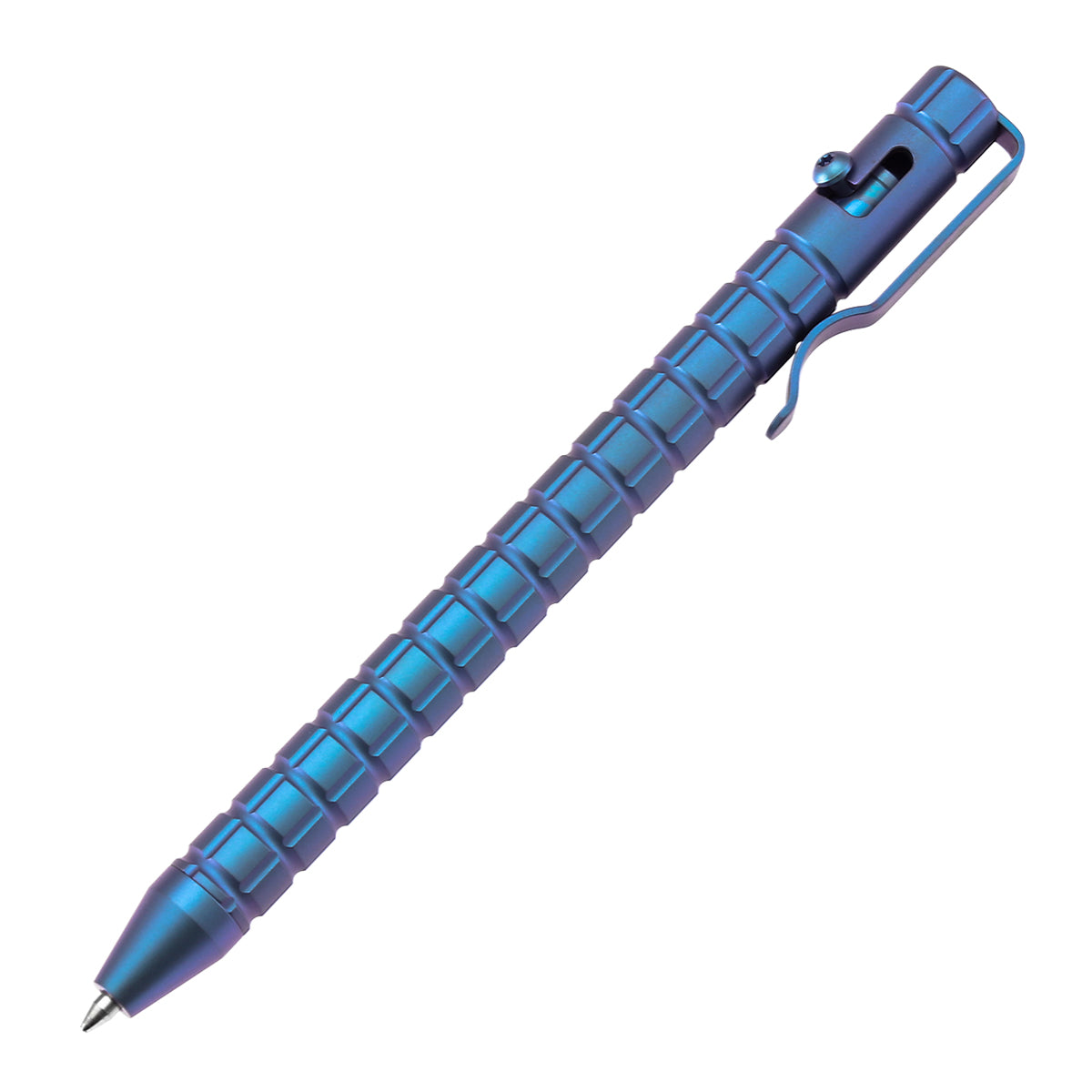 Kansept Titanium EDC Bolt-Action Pen G013H5– Professional Fine Tip Ballpoint Blue Anodized Titanium with Frag Pattern Designed by Kevin Passon
