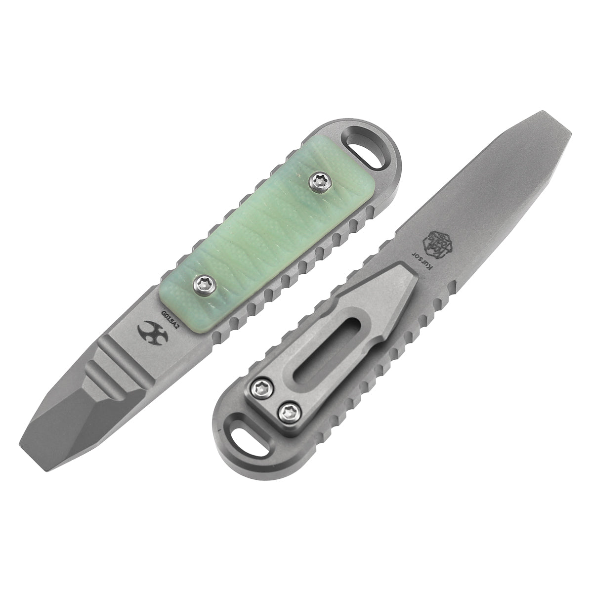 Kansept EDC Tool Kursor G015A2 Plain Titanium+Jade G10 with Tsukamaki-Inspired Pattern Koch Tools Designed