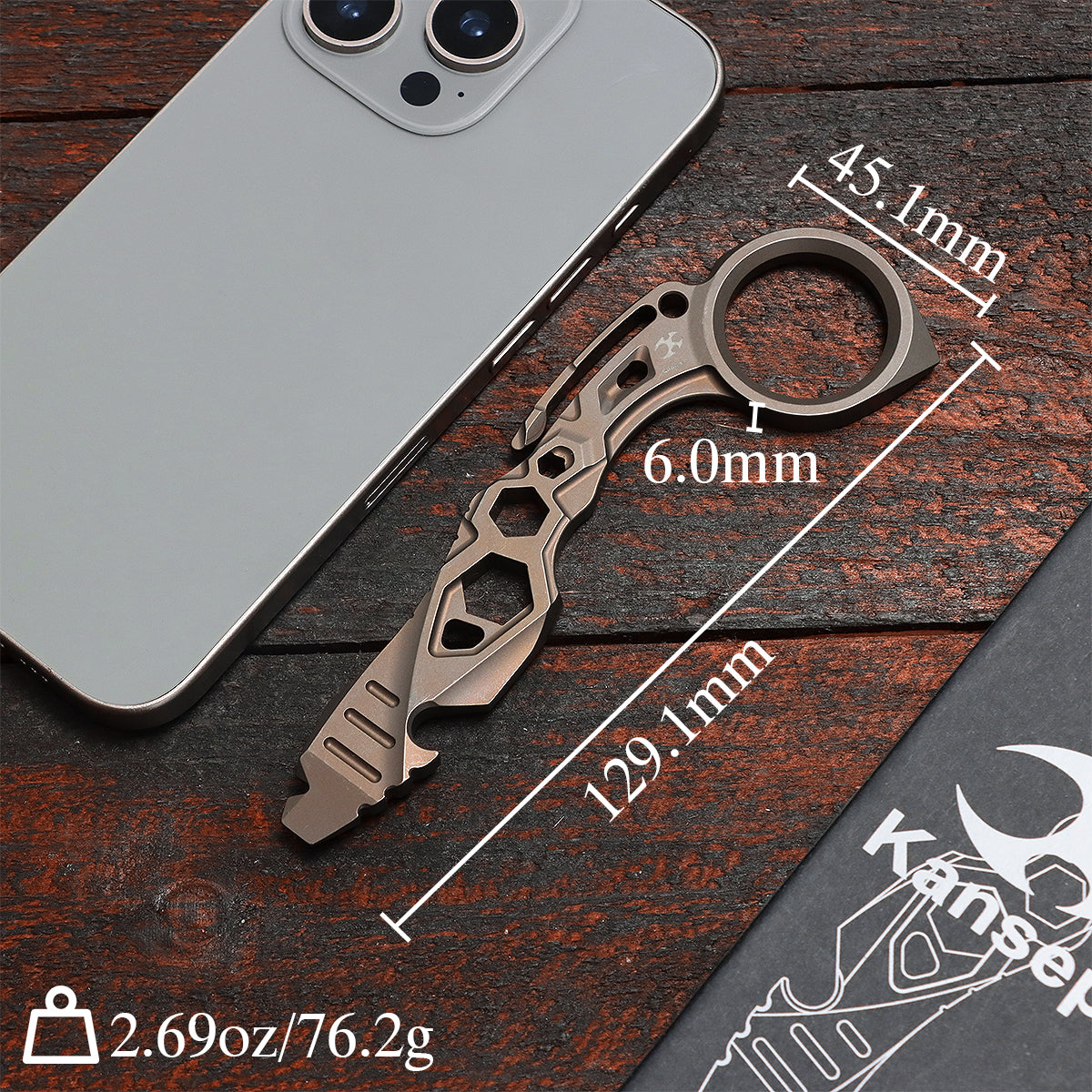 Kansept EDC PryMate G008A6 Bronze Titanium Multi-Tool Pry Bar| Glass Breaker| Bottle Opener|Hex Bit - Design by Sebastian Irawan