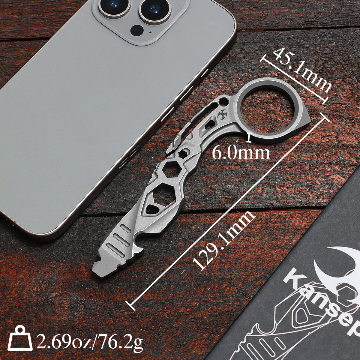 Kansept EDC PryMate G008A1 Plain Titanium Multi-Tool Pry Bar| Glass Breaker| Bottle Opener|Hex Bit - Design by Sebastian Irawan
