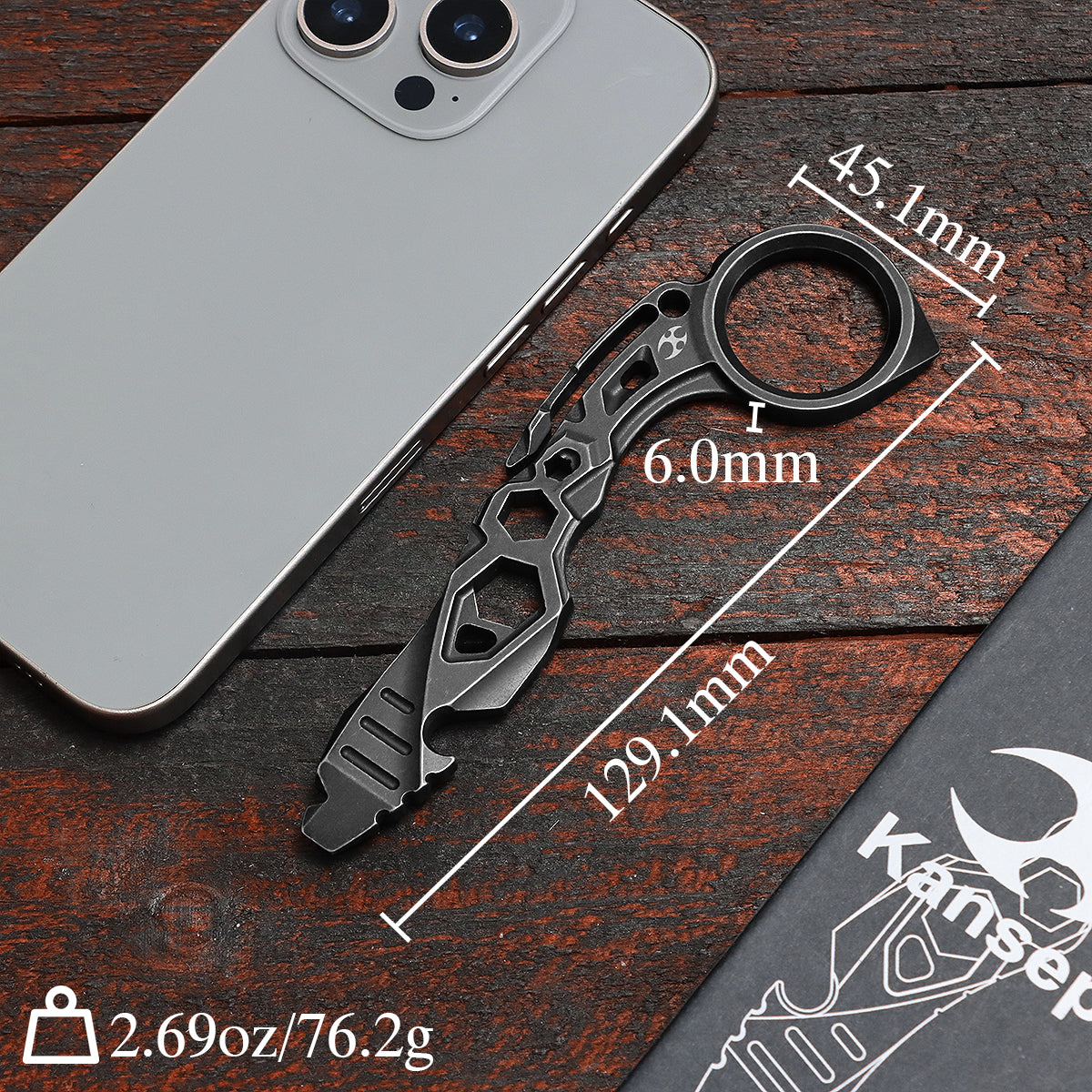 Kansept EDC PryMate G008A2 Blackwash Titanium Multi-Tool Pry Bar| Glass Breaker| Bottle Opener|Hex Bit - Design by Sebastian Irawan