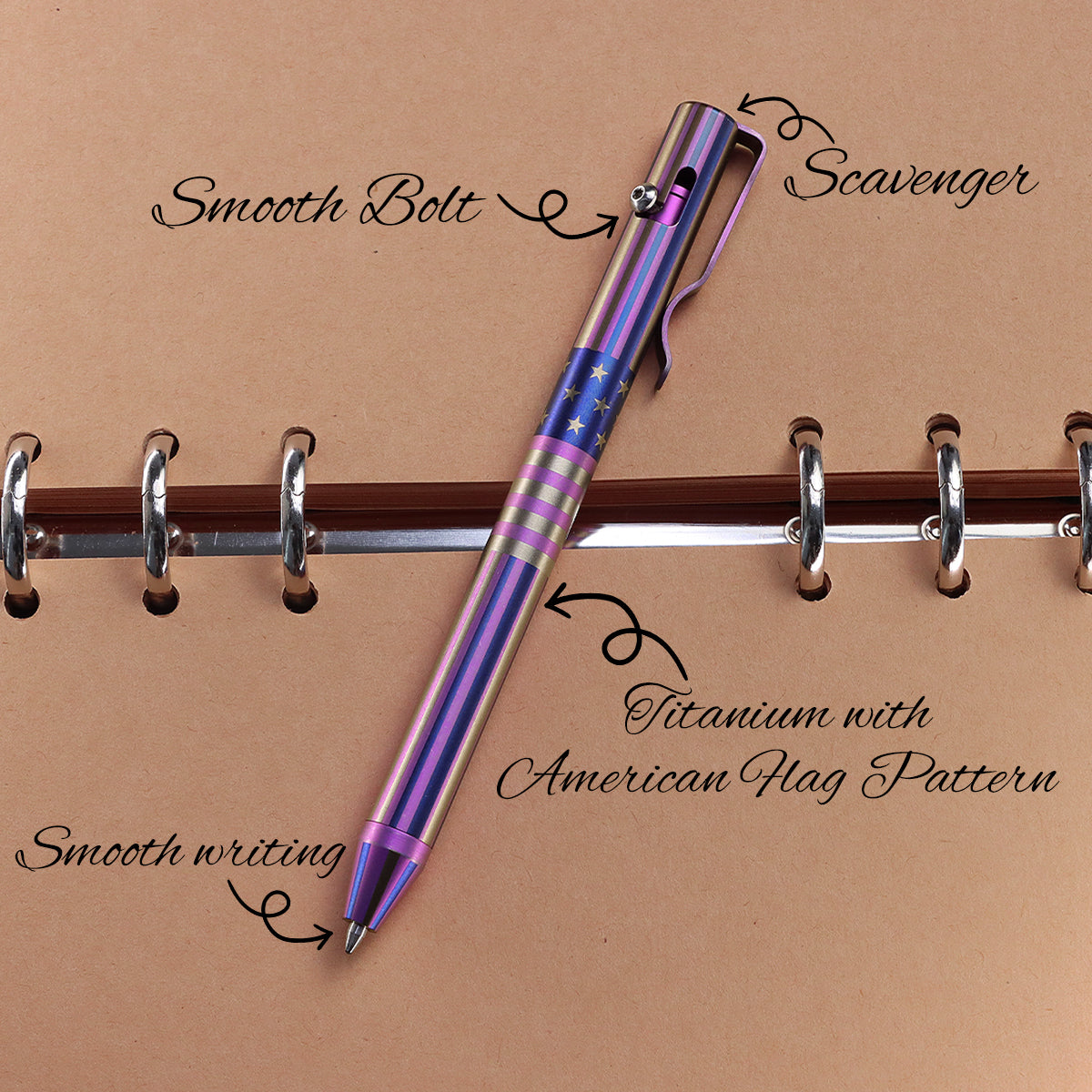 Kansept Titanium EDC Bolt-Action Pen G013H1 Scavenger– Professional Fine Tip Ballpoint with American Flag Pattern Designed by Kevin Passon