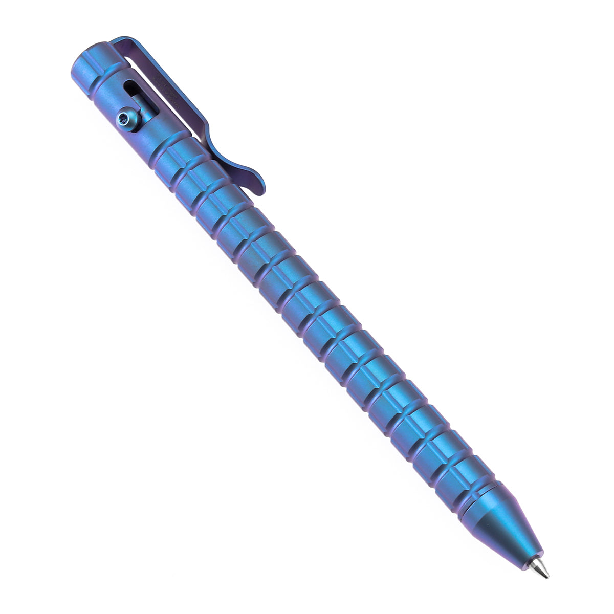 Kansept Titanium EDC Bolt-Action Pen G013H5– Professional Fine Tip Ballpoint Blue Anodized Titanium with Frag Pattern Designed by Kevin Passon