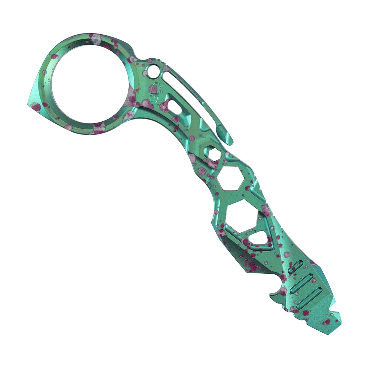 Kansept PryMate Green Anodized Titanium with Purple Splash Finish EDC Pry Bar - Glass Breaker, Bottle Opener, Hex Bit, Pocket Clip - Design by Sebastian Irawan (G008A9)