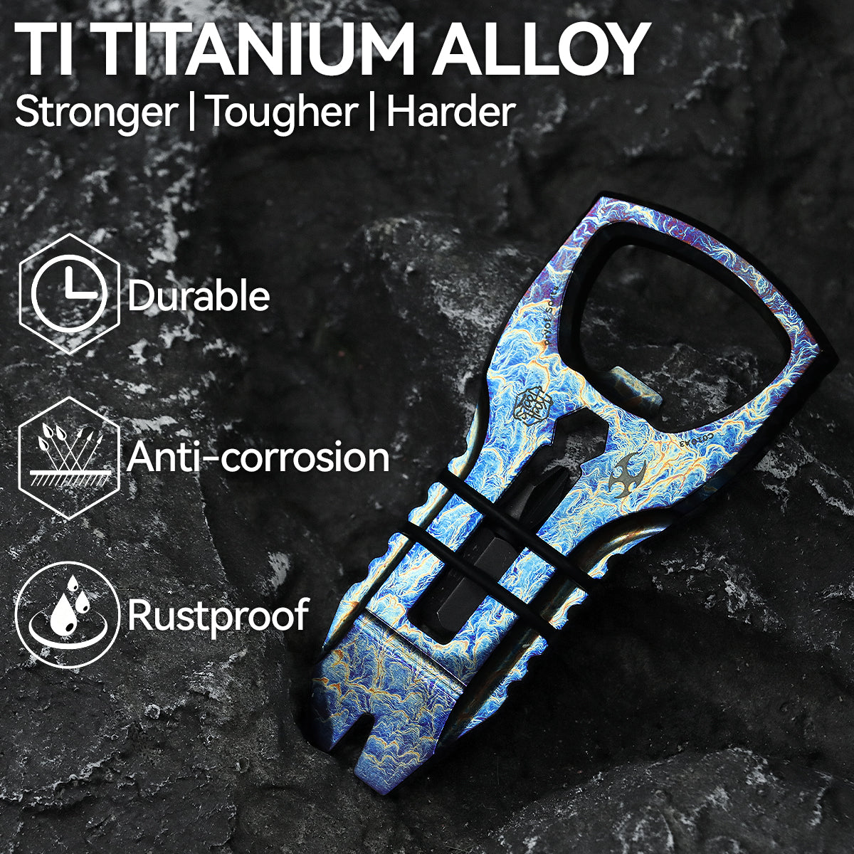 PryOfSorts Titanium EDC Multi-Tool | Pry Bar, Bottle Opener & Magnetic Bit Driver | Lightning Strike Finish | Designed by Koch Tools-C010A1