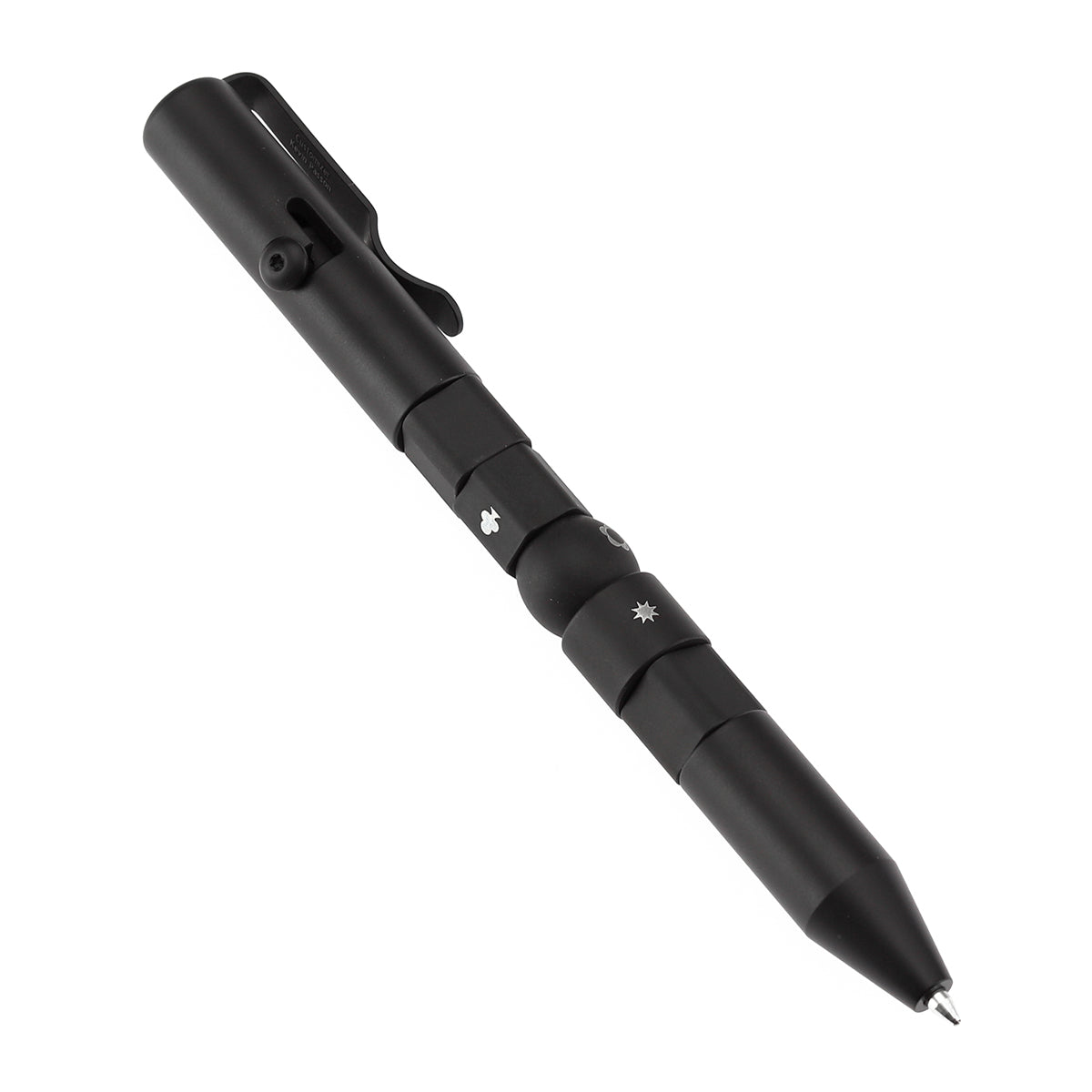 Kansept Titanium EDC Bolt-Action Pen G013P2– Rotable SHAPES with Black Anodized Titanium with Viking Pattern Designed by Kevin Passon