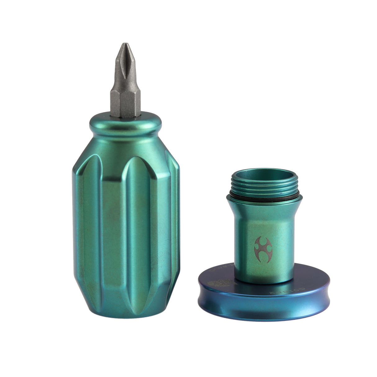 Kansept EDC Bit Driver G018P2 – Green Anodized Titanium Palm Multitool with Spinner Top | Jesse Pauley Design