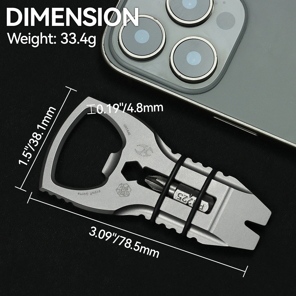PryOfSorts Titanium EDC Multi-Tool | Pry Bar, Bottle Opener & Magnetic Bit Driver | Plain Titanium | Designed by Koch Tools-C010A1