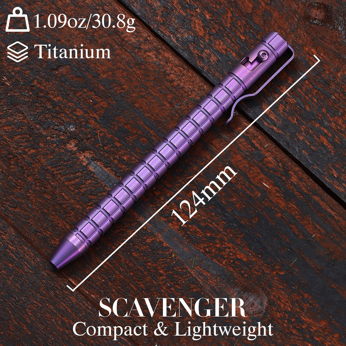 Kansept Titanium EDC Bolt-Action Pen G013H6 Scavenger– Professional Fine Tip Ballpoint Purple Anodized Titanium with Frag Pattern Designed by Kevin Passon