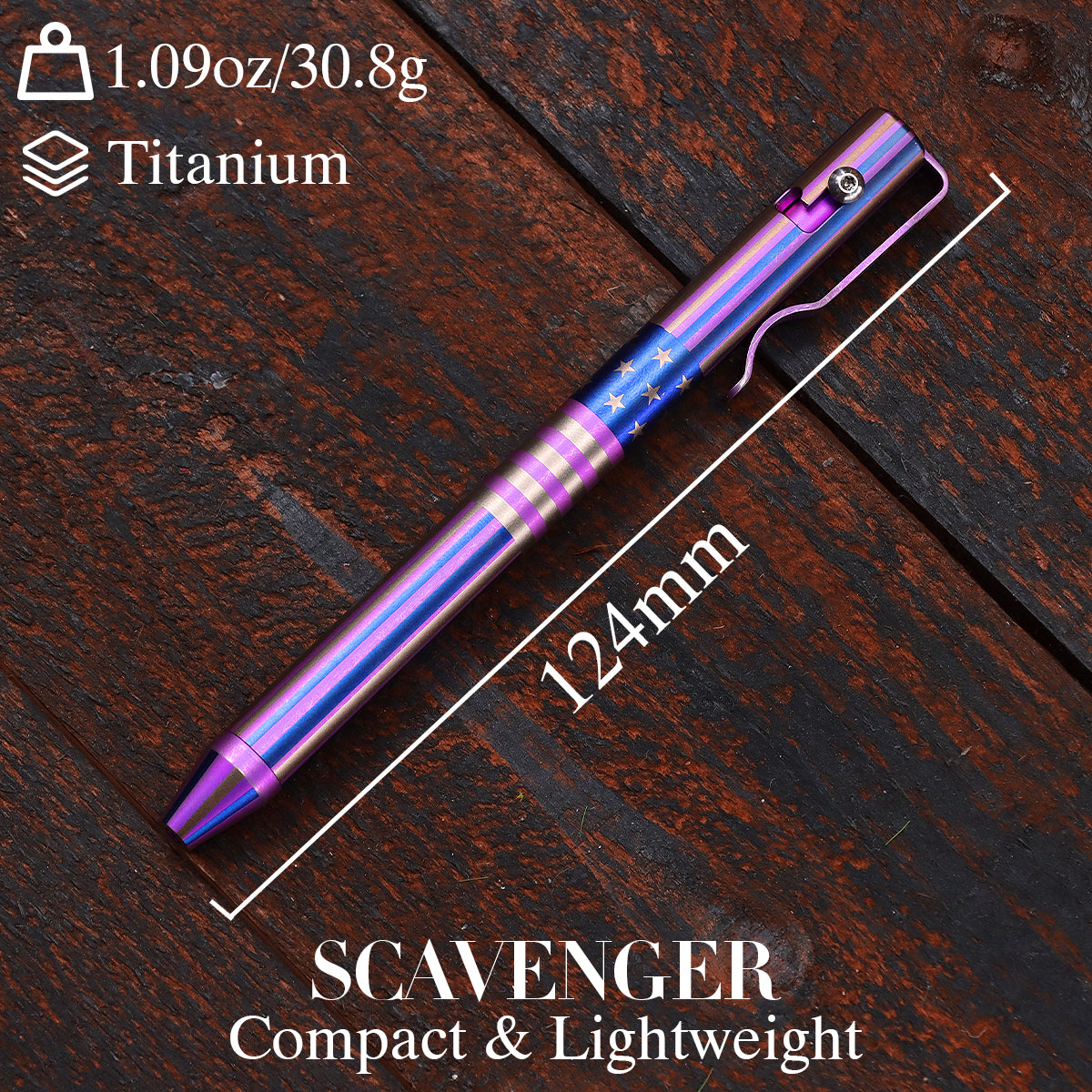 Kansept Titanium EDC Bolt-Action Pen G013H1 Scavenger– Professional Fine Tip Ballpoint with American Flag Pattern Designed by Kevin Passon