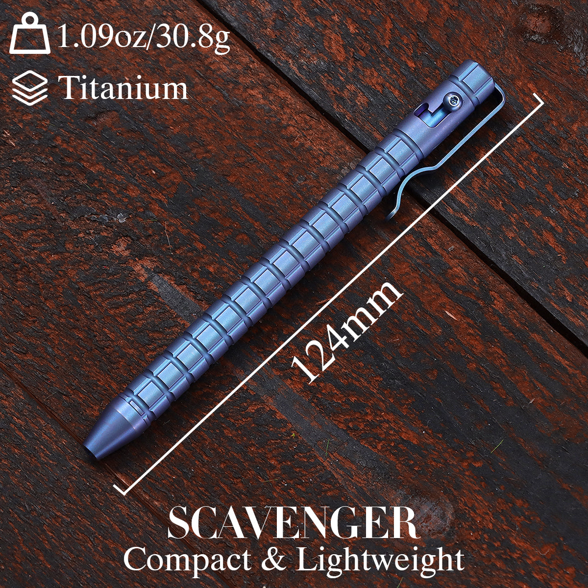 Kansept Titanium EDC Bolt-Action Pen G013H5 Scavenger– Professional Fine Tip Ballpoint Blue Anodized Titanium with Frag Pattern Designed by Kevin Passon