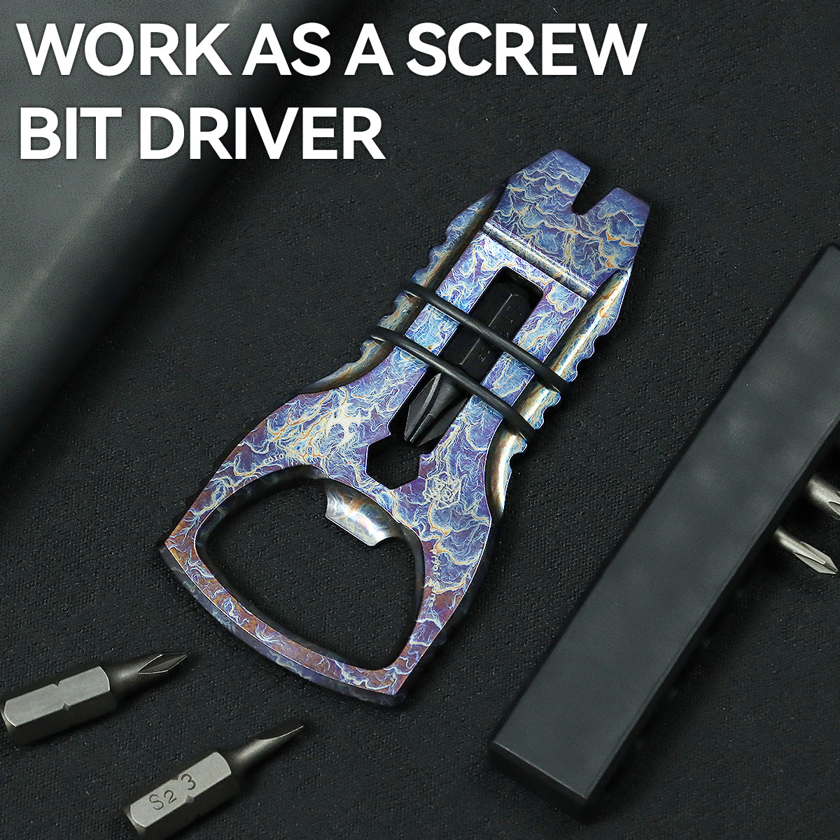 PryOfSorts Titanium EDC Multi-Tool | Pry Bar, Bottle Opener & Magnetic Bit Driver | Lightning Strike Finish | Designed by Koch Tools-C010A1
