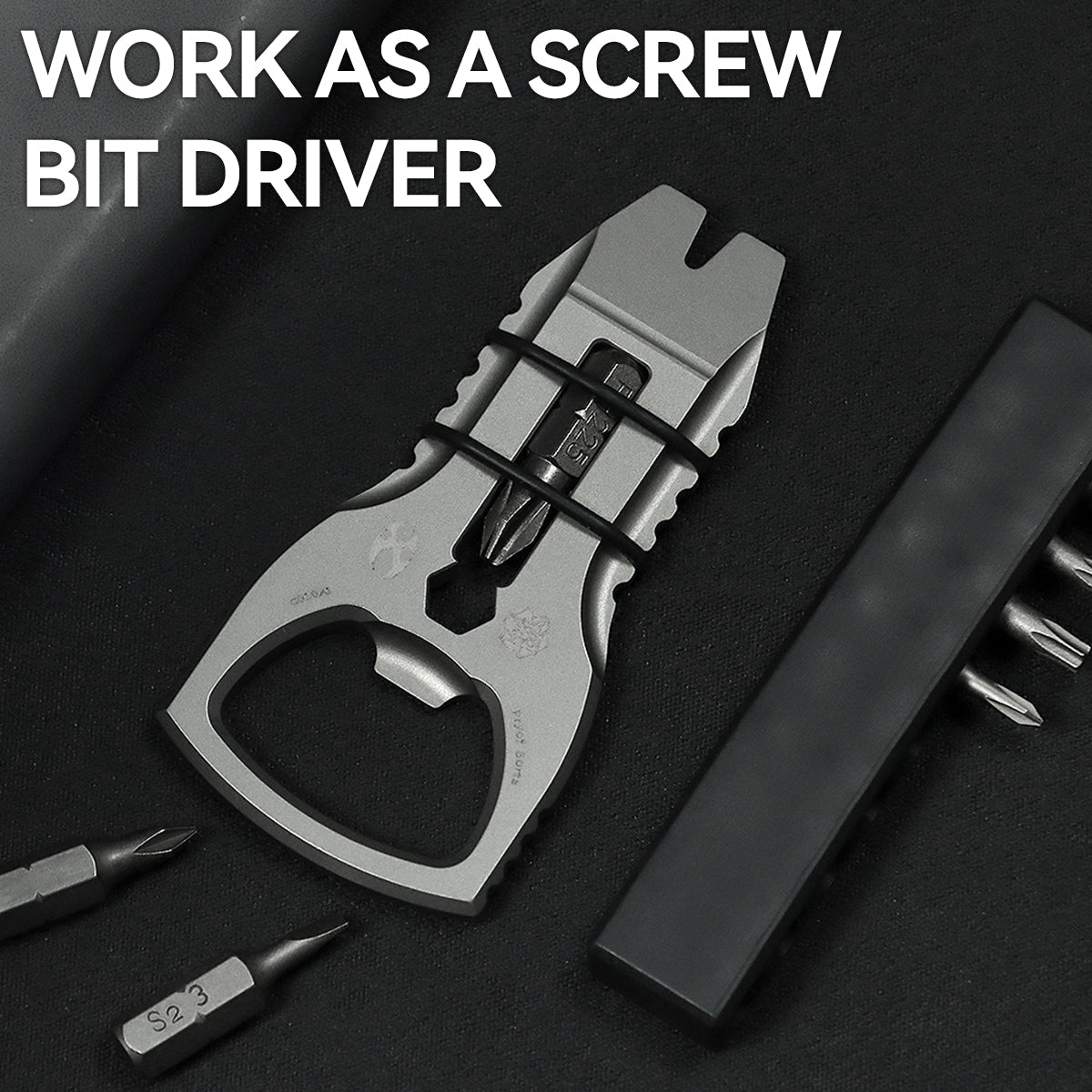 PryOfSorts Titanium EDC Multi-Tool | Pry Bar, Bottle Opener & Magnetic Bit Driver | Plain Titanium | Designed by Koch Tools-C010A1