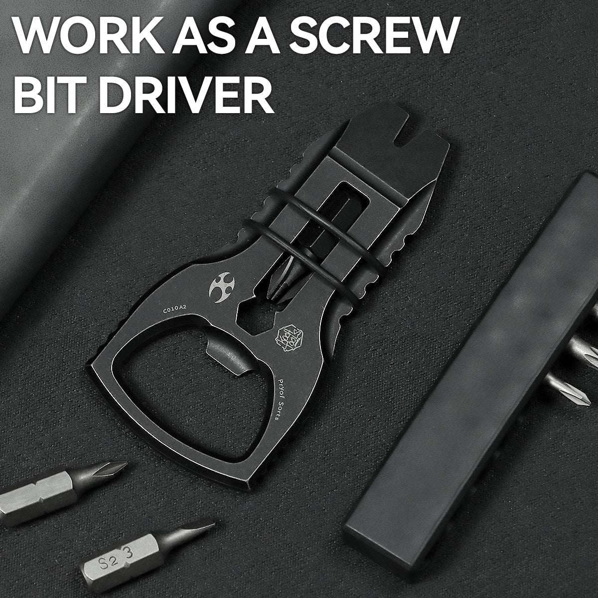 PryOfSorts Titanium EDC Multi-Tool | Pry Bar, Bottle Opener & Magnetic Bit Driver | Blackwash | Designed by Koch Tools-C010A2