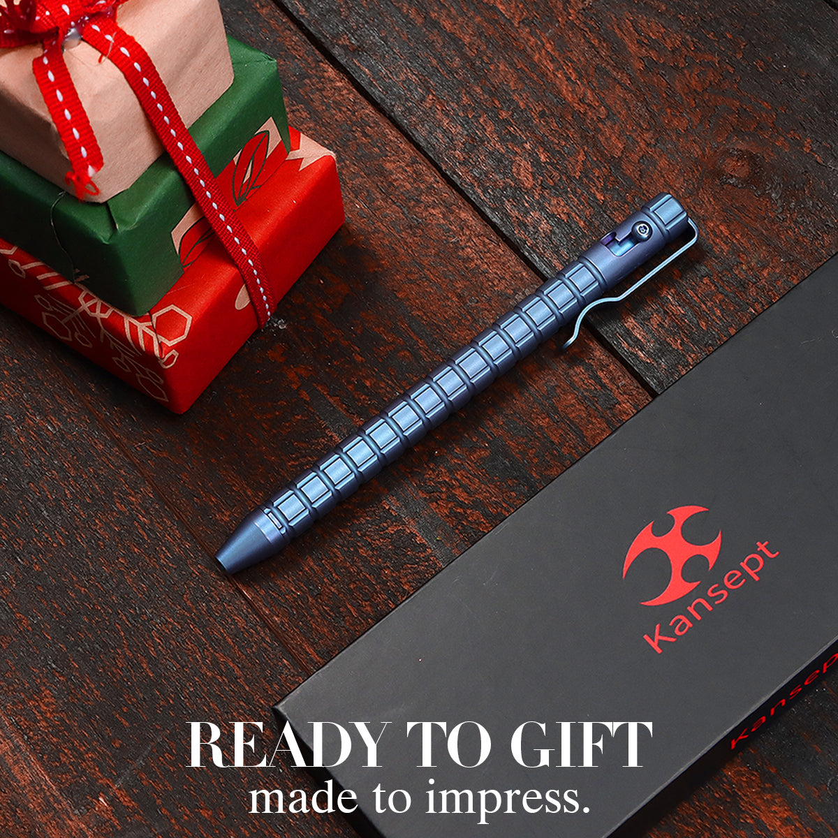 Kansept Titanium EDC Bolt-Action Pen G013H5 Scavenger– Professional Fine Tip Ballpoint Blue Anodized Titanium with Frag Pattern Designed by Kevin Passon