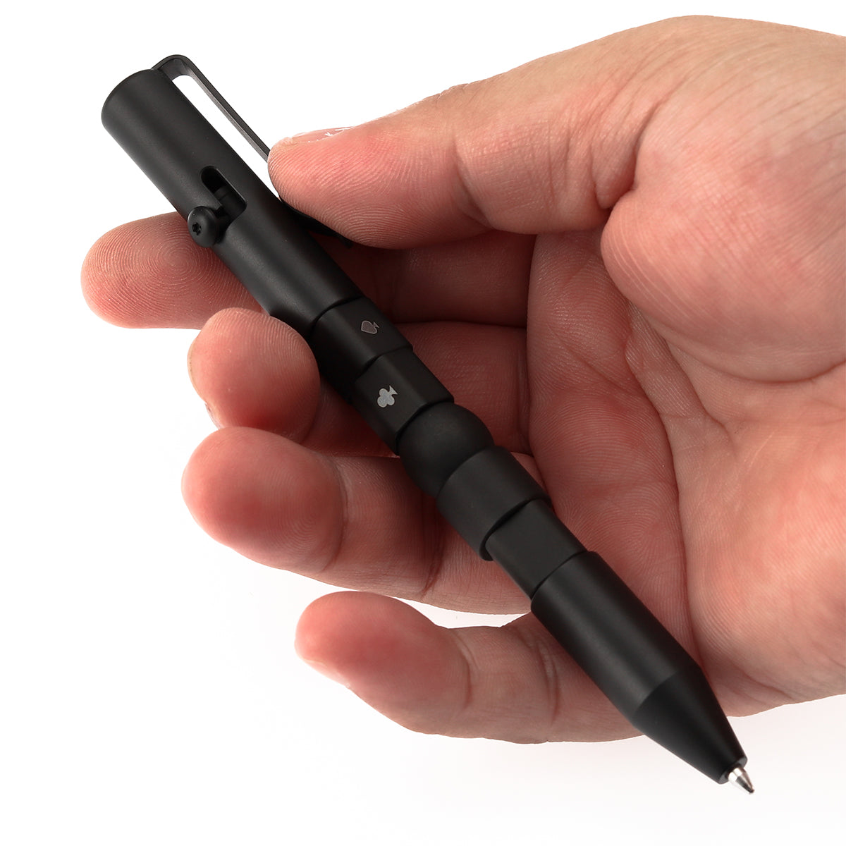 Kansept Titanium EDC Bolt-Action Pen G013P2– Rotable SHAPES with Black Anodized Titanium with Viking Pattern Designed by Kevin Passon