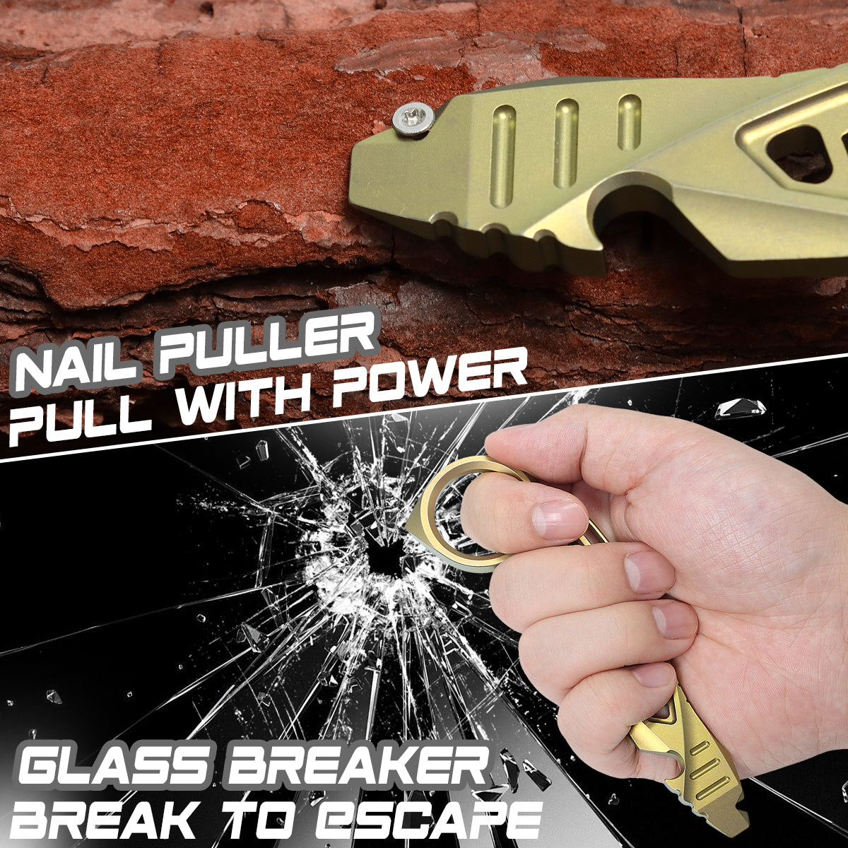 Kansept EDC PryMate G008A8 Golden Titanium Multi-Tool Pry Bar| Glass Breaker| Bottle Opener|Hex Bit - Design by Sebastian Irawan