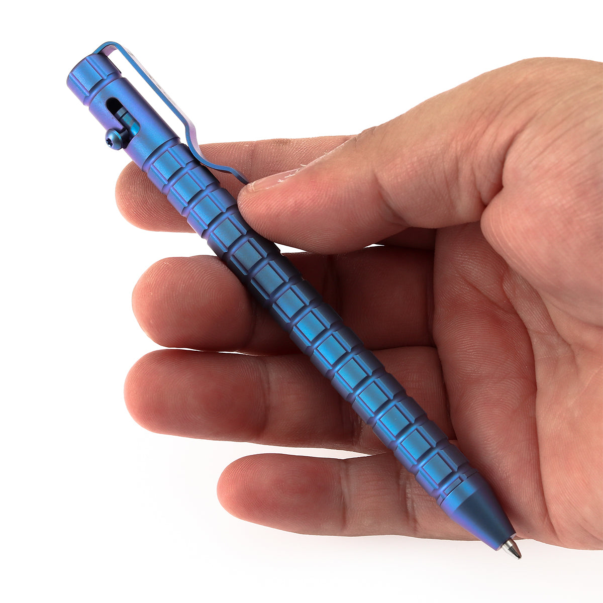 Kansept Titanium EDC Bolt-Action Pen G013H5– Professional Fine Tip Ballpoint Blue Anodized Titanium with Frag Pattern Designed by Kevin Passon