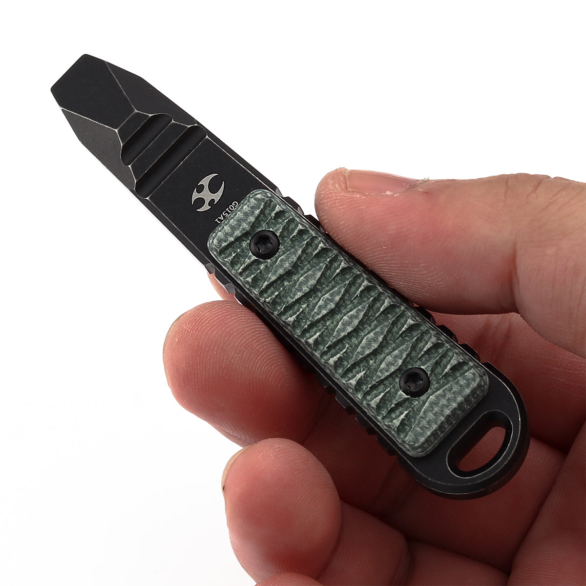 Kansept EDC Tool Kursor G015A1 Blackwash Titanium+Green Micarta with Tsukamaki-Inspired Pattern Koch Tools Designed