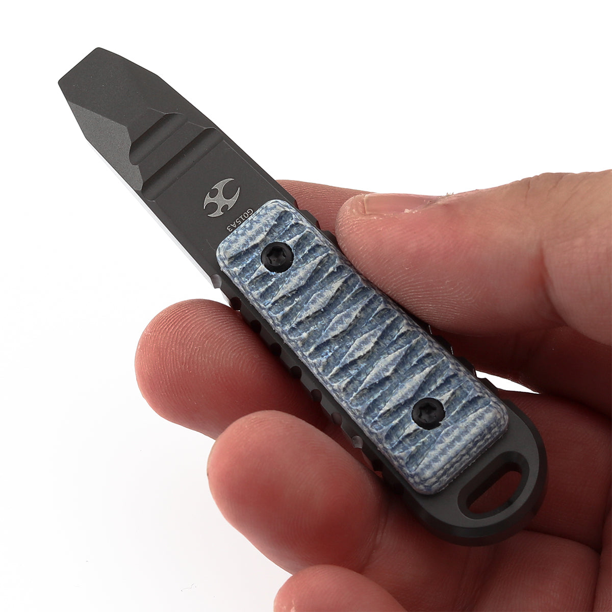 Kansept EDC Tool Kursor G015A3 Grey Anodized Titanium+Blue Micarta with Tsukamaki-Inspired Pattern Koch Tools Designed