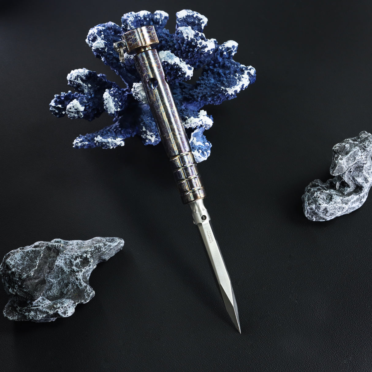 Kansept EDC Stiletto Titanium Fidget Tool | Lightning Strike Finish | Satin 5Cr13 Blade | Designed by Marco Panella- G005A1