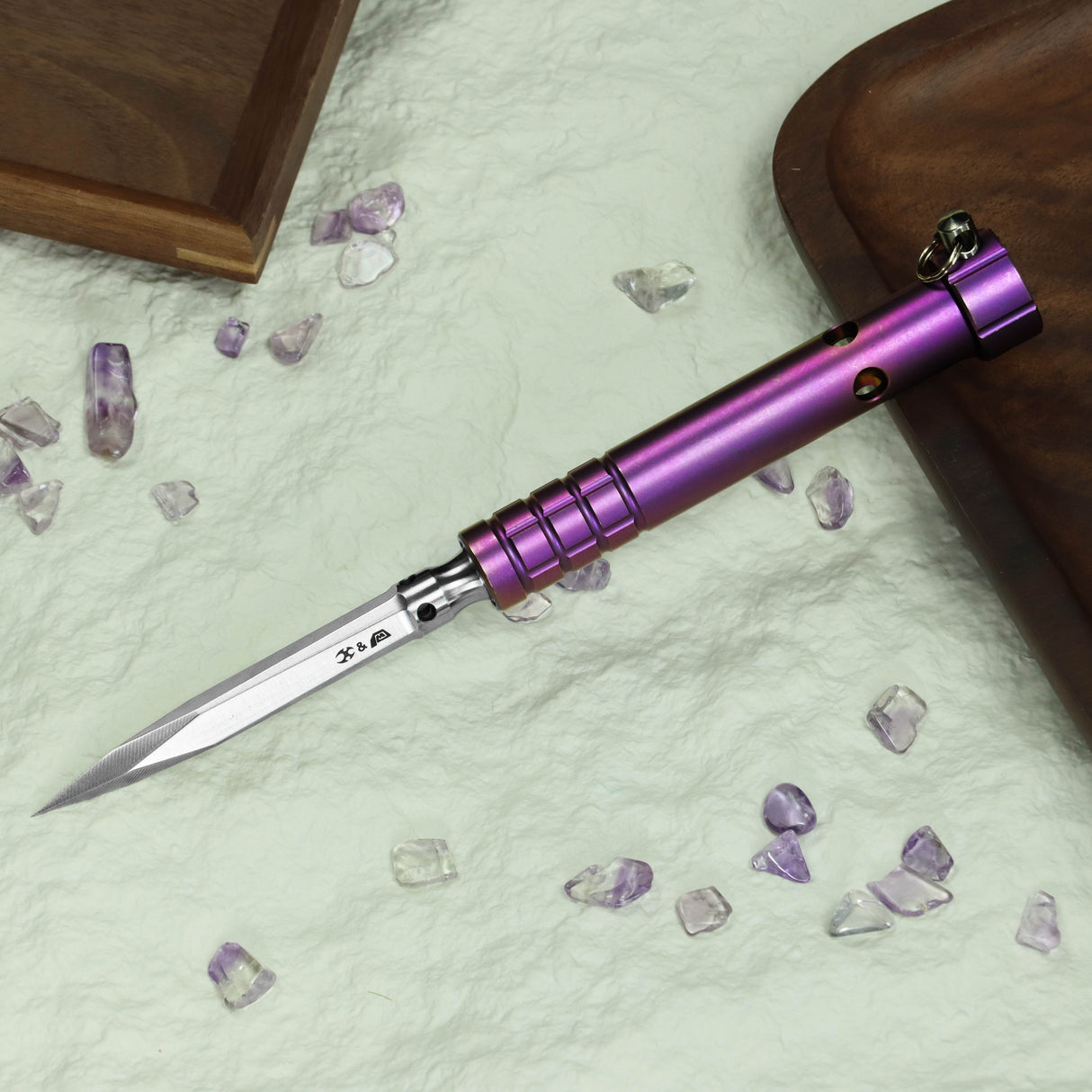 Kansept EDC Stiletto Titanium Fidget Tool | Purple Anodized Titanium | Satin 5Cr13 Blade | Designed by Marco Panella- G005A5