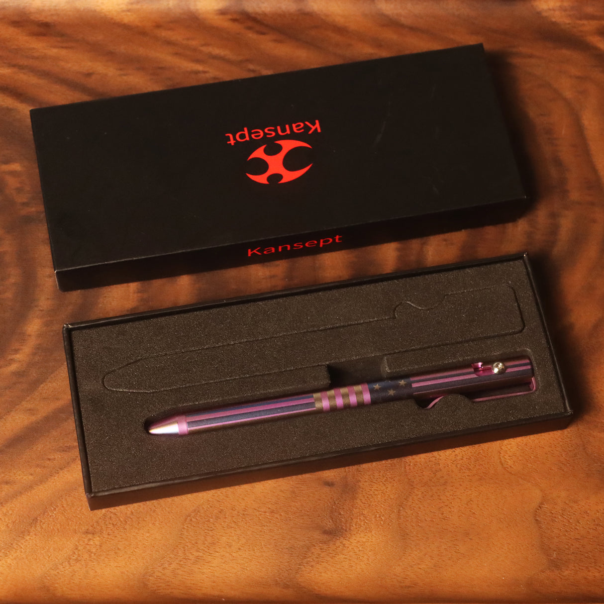 Kansept Titanium EDC Bolt-Action Pen G013H1– Professional Fine Tip Ballpoint with American Flag Pattern Designed by Kevin Passon