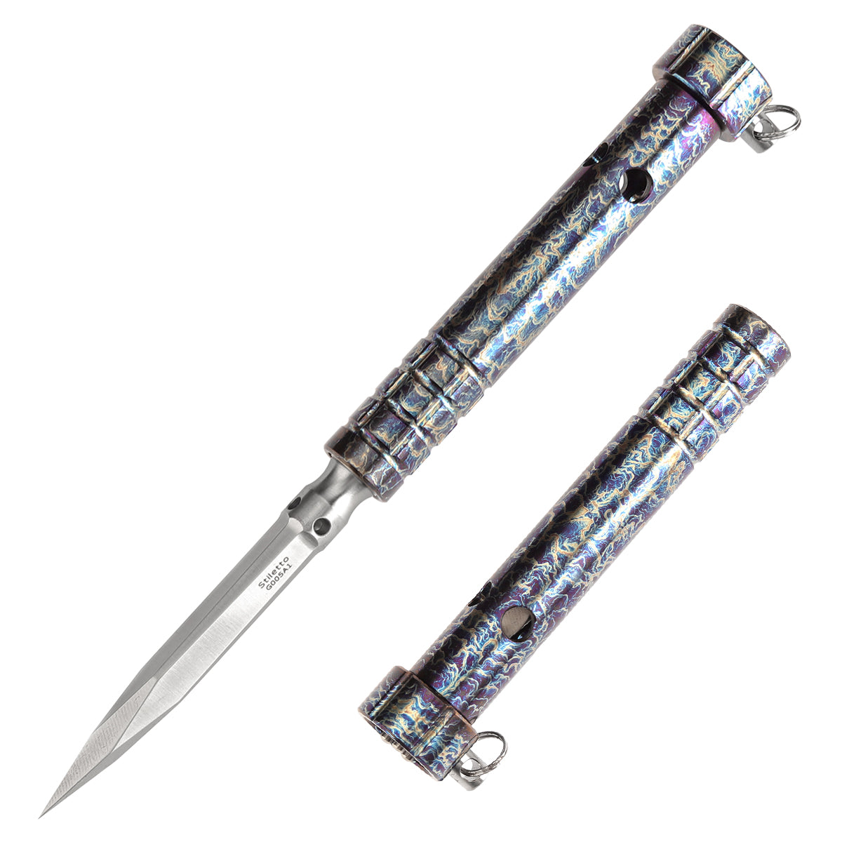Kansept EDC Stiletto Satin 5Cr13 Blade & Titanium with Lightning Strike Finish Designed by Marco Panella Sleek EDC Gear- G005A1