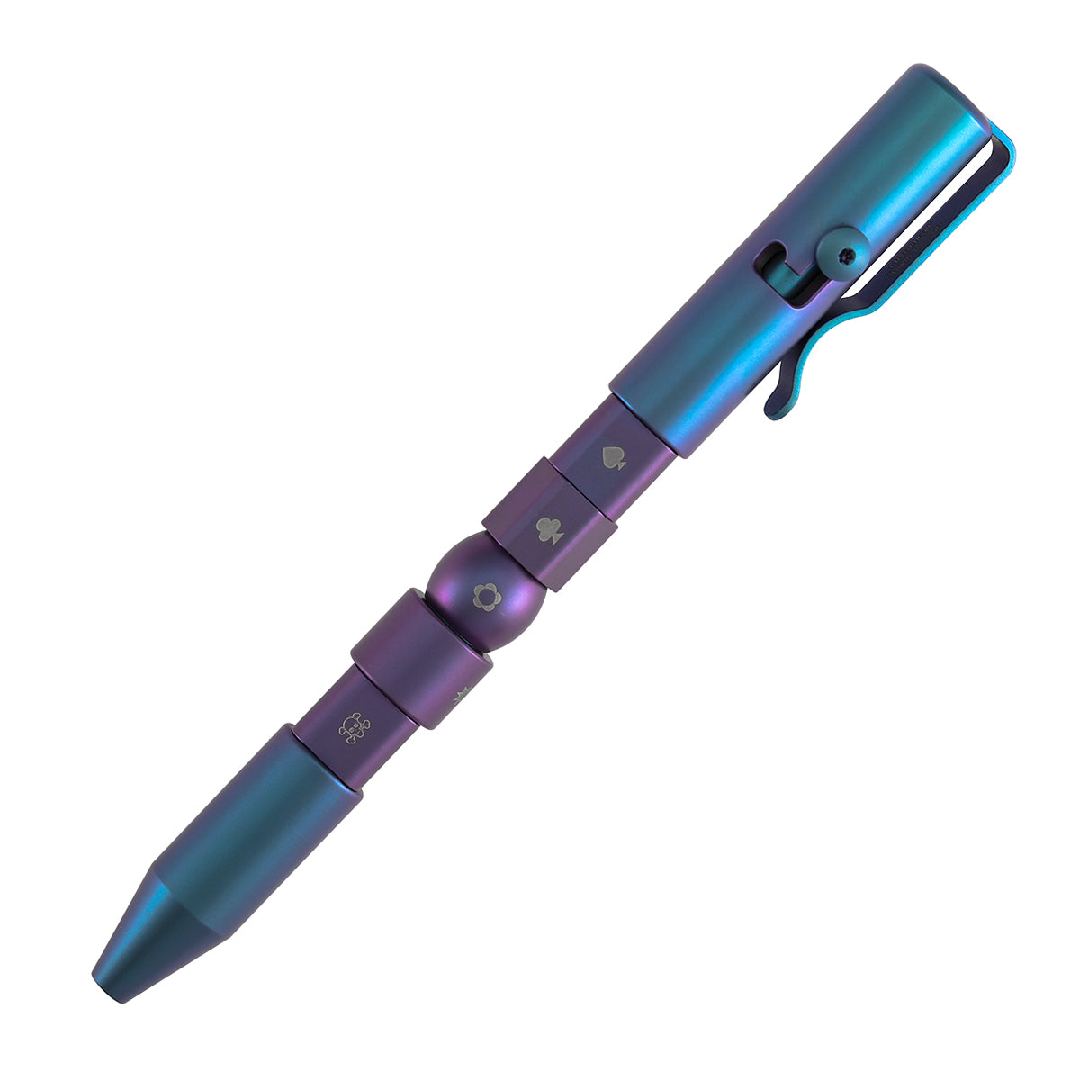 Kansept Titanium EDC Bolt-Action Pen Customizer G013P5– Blue Titanium & Purple Rotable SHAPES with with Viking Pattern Designed by Kevin Passon