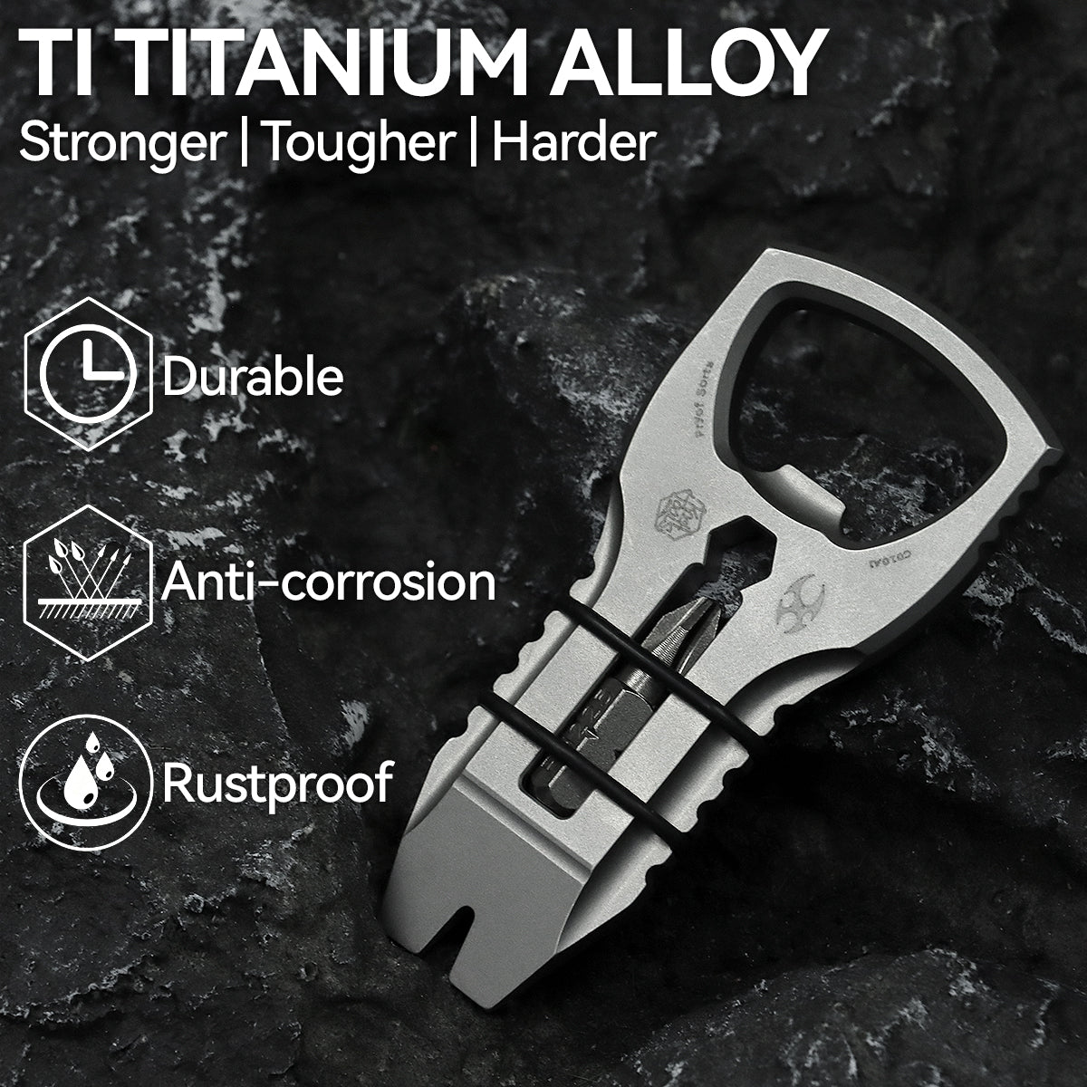 PryOfSorts Titanium EDC Multi-Tool | Pry Bar, Bottle Opener & Magnetic Bit Driver | Plain Titanium | Designed by Koch Tools-C010A1