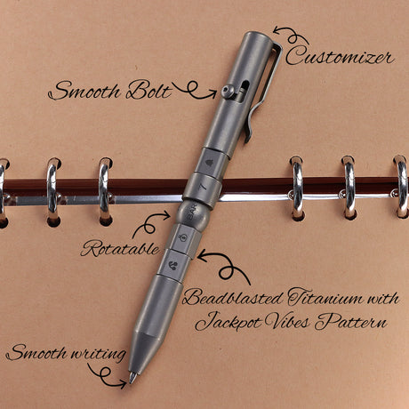 Kansept EDC Titanium Bolt-Action Pen Customizer – Customizable Inserts, Jackpot Vibes Pattern | Designed by Kevin Passon|G013P1