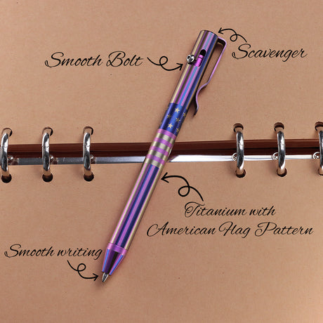 Kansept Titanium EDC Bolt-Action Pen G013H1 Scavenger– Professional Fine Tip Ballpoint with American Flag Pattern Designed by Kevin Passon