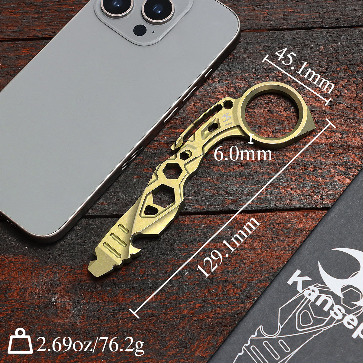Kansept EDC PryMate G008A8 Golden Titanium Multi-Tool Pry Bar| Glass Breaker| Bottle Opener|Hex Bit - Design by Sebastian Irawan
