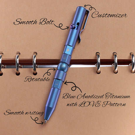 Kansept EDC Titanium Bolt-Action Pen Customizer – Customizable Inserts, LOVE Pattern | Designed by Kevin Passon|G013P3