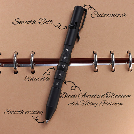 Kansept EDC Titanium Bolt-Action Pen Customizer– Customizable Inserts, Viking Pattern | Designed by Kevin Passon|G013P2