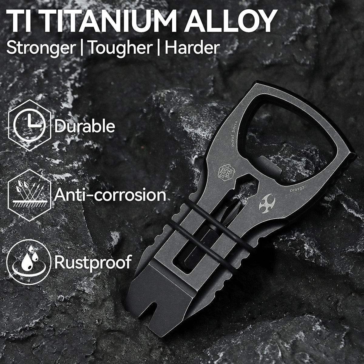 PryOfSorts Titanium EDC Multi-Tool | Pry Bar, Bottle Opener & Magnetic Bit Driver | Blackwash | Designed by Koch Tools-C010A2