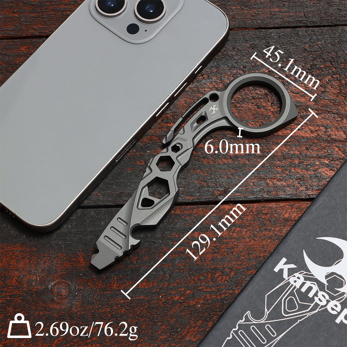 Kansept EDC PryMate G008A7 Grey Titanium Multi-Tool Pry Bar| Glass Breaker| Bottle Opener|Hex Bit - Design by Sebastian Irawan