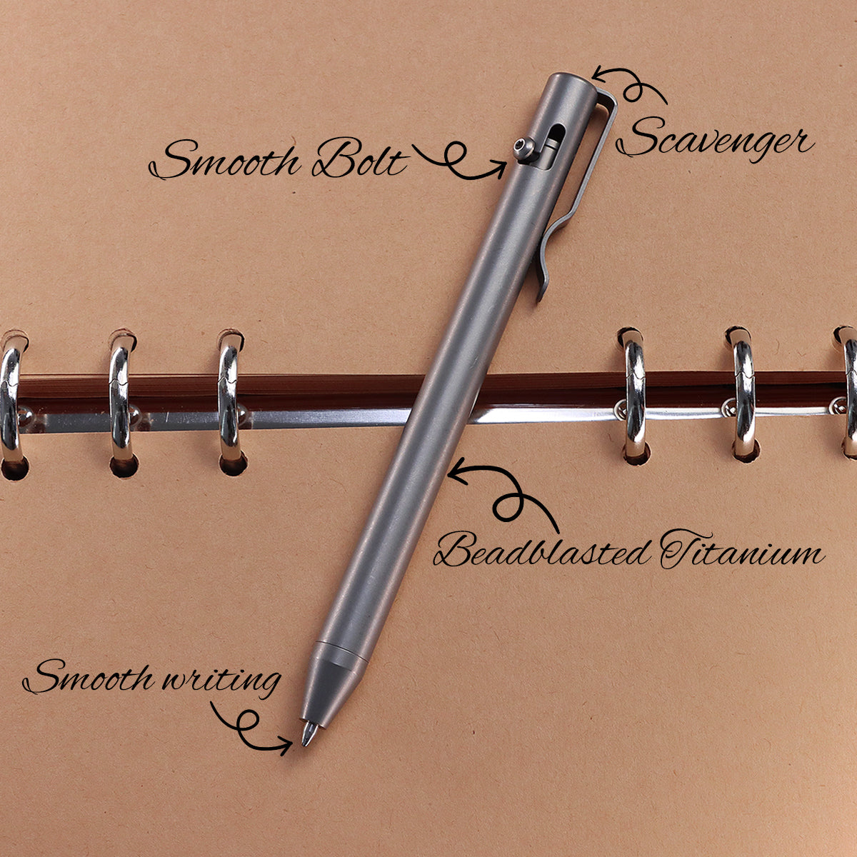 Kansept Titanium EDC Bolt-Action Pen G013H3 Scavenger– Professional Fine Tip Ballpoint Beadblasted Titanium Designed by Kevin Passon
