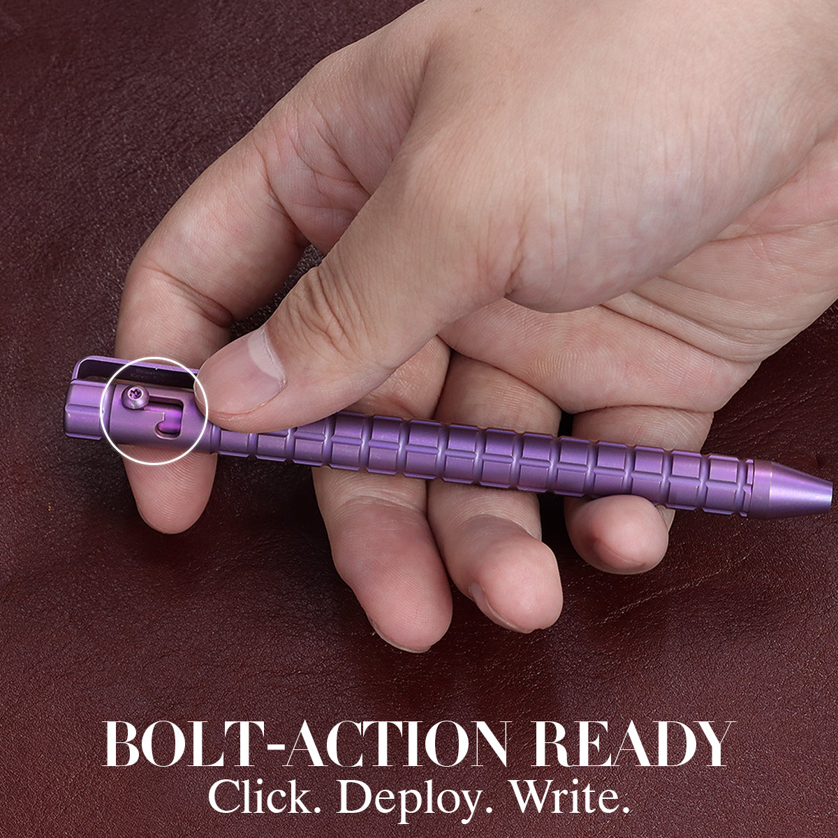 Kansept Titanium EDC Bolt-Action Pen G013H6 Scavenger– Professional Fine Tip Ballpoint Purple Anodized Titanium with Frag Pattern Designed by Kevin Passon