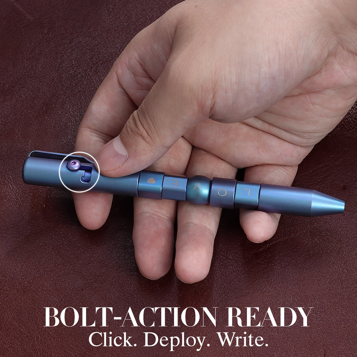 Kansept EDC Titanium Bolt-Action Pen Customizer – Customizable Inserts, LOVE Pattern | Designed by Kevin Passon|G013P3