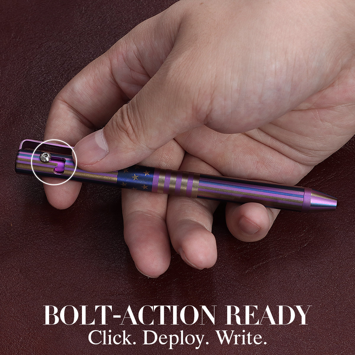 Kansept Titanium EDC Bolt-Action Pen G013H1 Scavenger– Professional Fine Tip Ballpoint with American Flag Pattern Designed by Kevin Passon