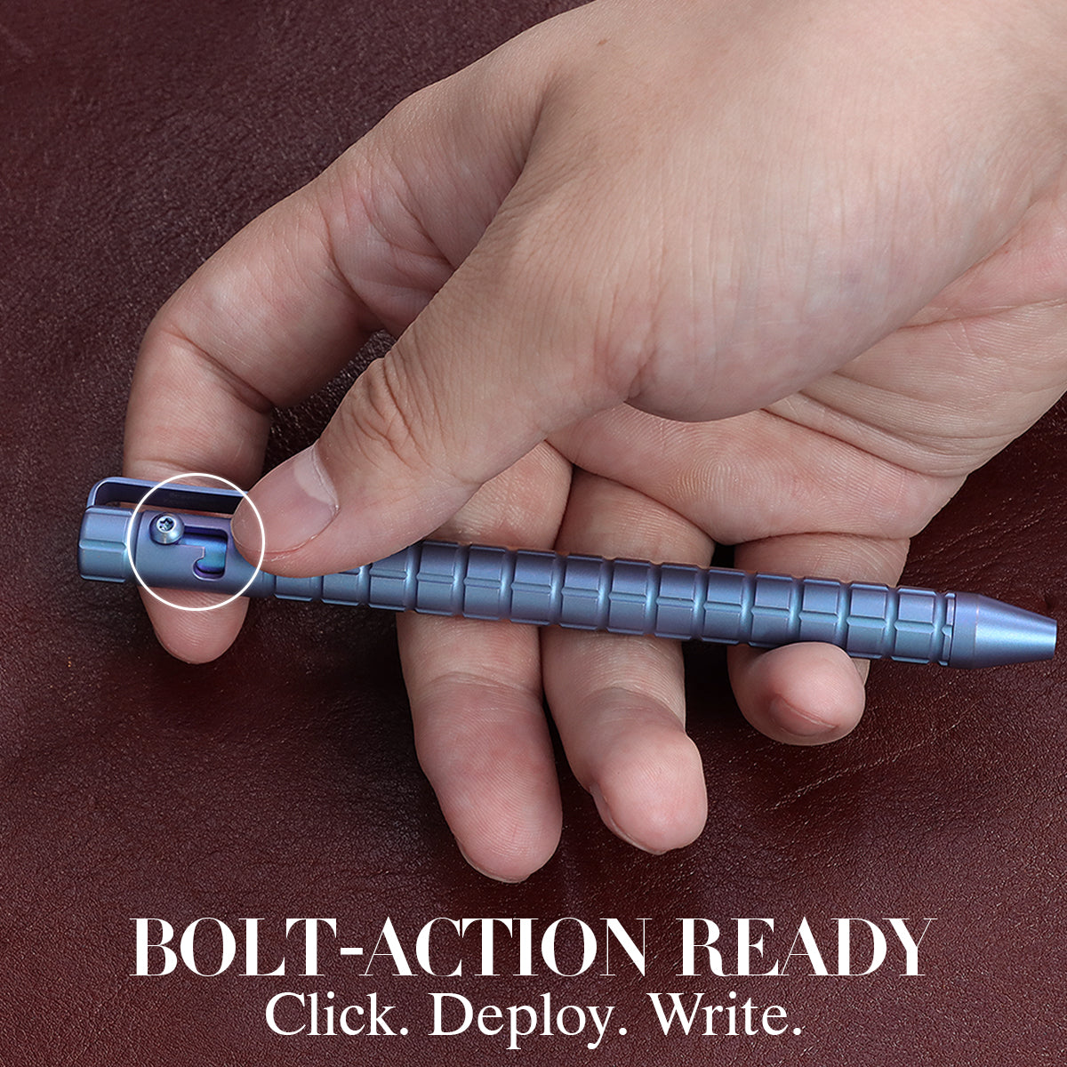 Kansept Titanium EDC Bolt-Action Pen G013H5 Scavenger– Professional Fine Tip Ballpoint Blue Anodized Titanium with Frag Pattern Designed by Kevin Passon