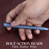 Kansept Titanium EDC Bolt-Action Pen G013H5 Scavenger– Professional Fine Tip Ballpoint Blue Anodized Titanium with Frag Pattern Designed by Kevin Passon