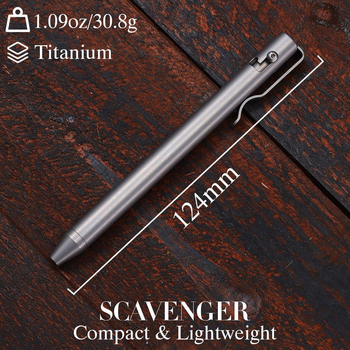 Kansept Titanium EDC Bolt-Action Pen G013H3 Scavenger– Professional Fine Tip Ballpoint Beadblasted Titanium Designed by Kevin Passon