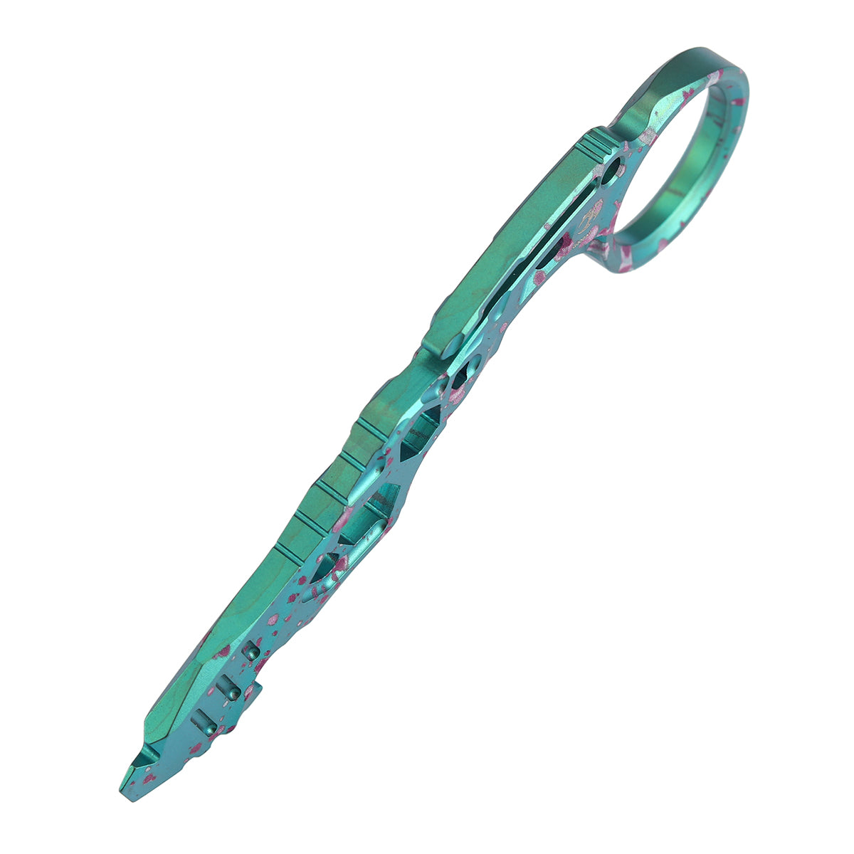 Kansept PryMate Green Anodized Titanium with Purple Splash Finish EDC Pry Bar - Glass Breaker, Bottle Opener, Hex Bit, Pocket Clip - Design by Sebastian Irawan (G008A9)