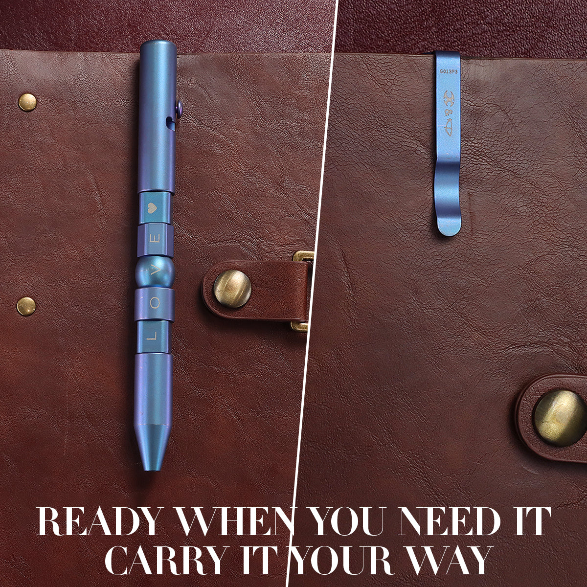 Kansept EDC Titanium Bolt-Action Pen Customizer – Customizable Inserts, LOVE Pattern | Designed by Kevin Passon|G013P3