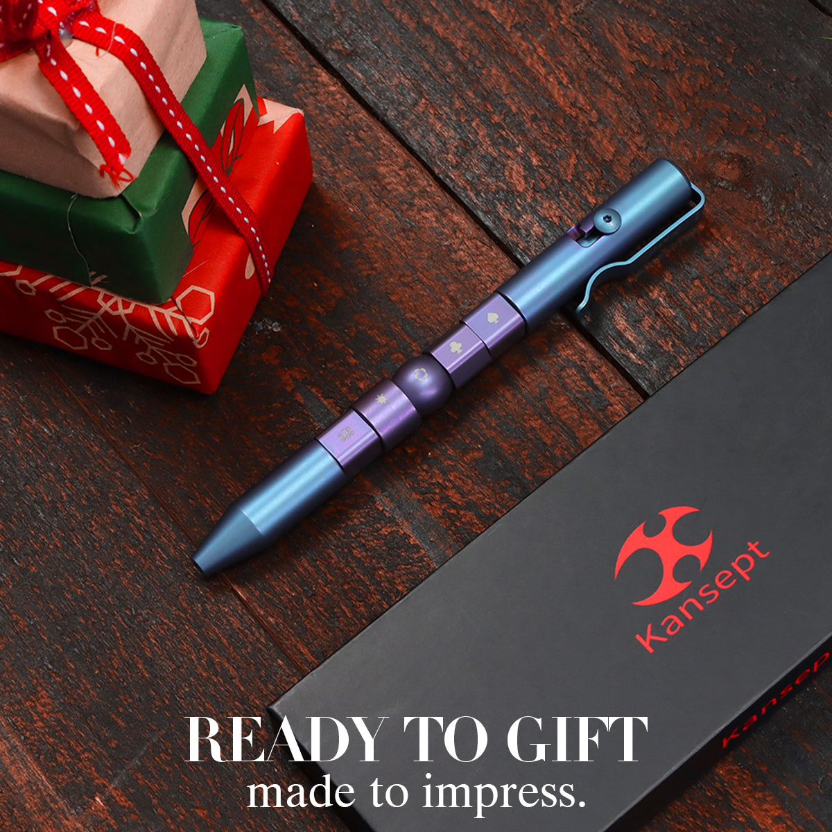 Kansept EDC Titanium Bolt-Action Pen Customizer– Customizable Inserts, Viking Pattern | Designed by Kevin Passon|G013P5