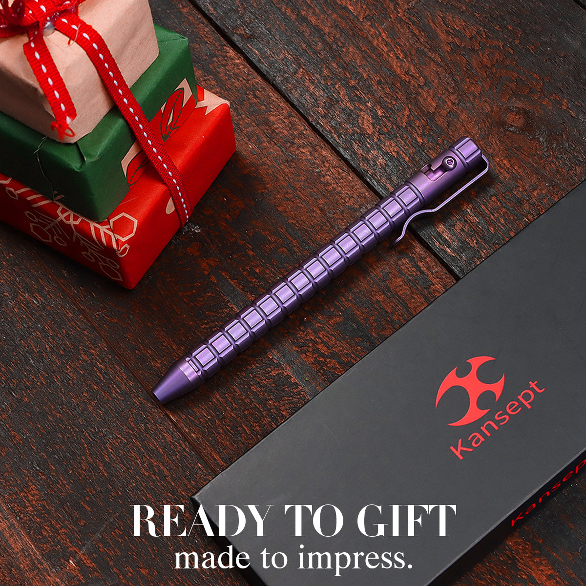 Kansept Titanium EDC Bolt-Action Pen G013H6 Scavenger– Professional Fine Tip Ballpoint Purple Anodized Titanium with Frag Pattern Designed by Kevin Passon