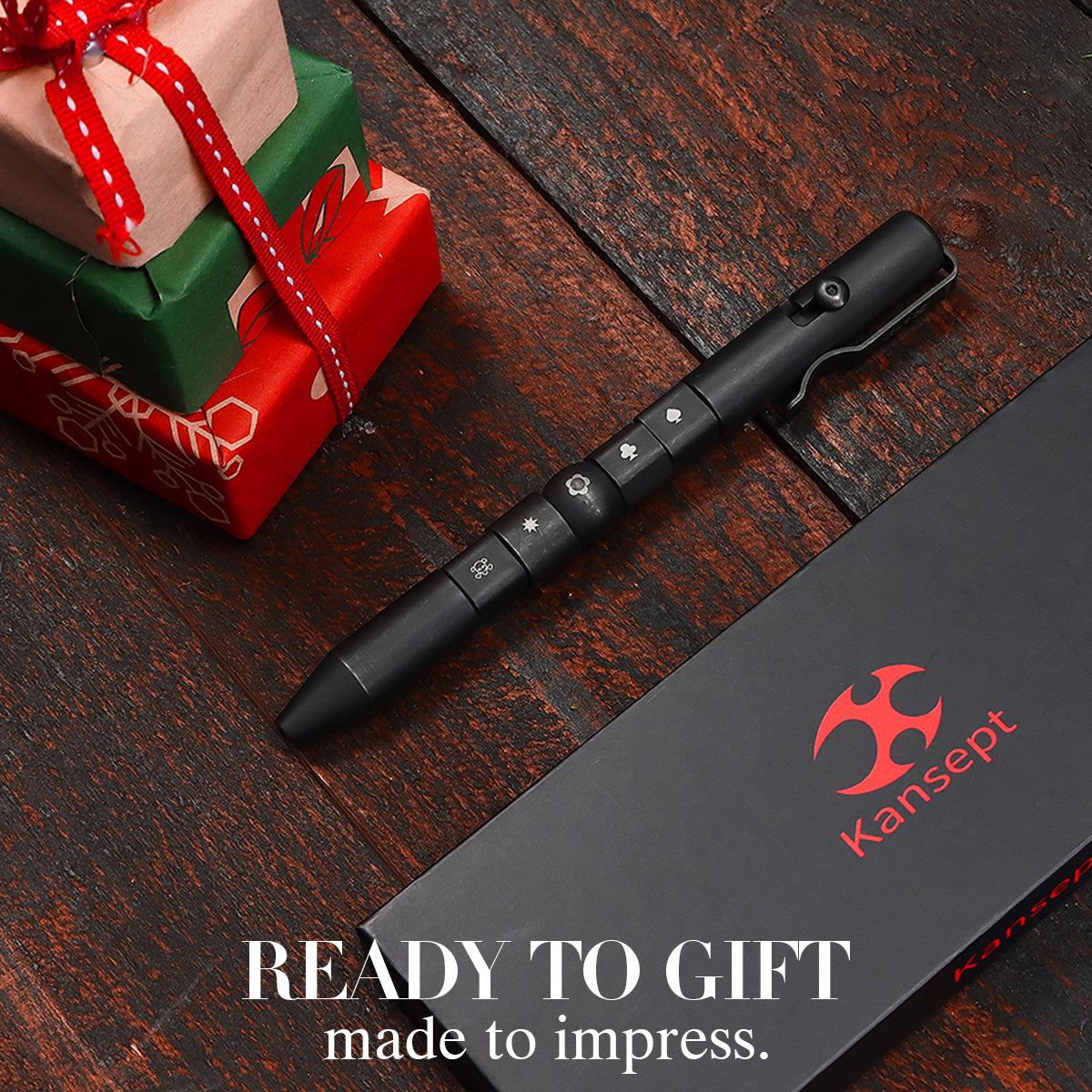 Kansept EDC Titanium Bolt-Action Pen Customizer– Customizable Inserts, Viking Pattern | Designed by Kevin Passon|G013P2